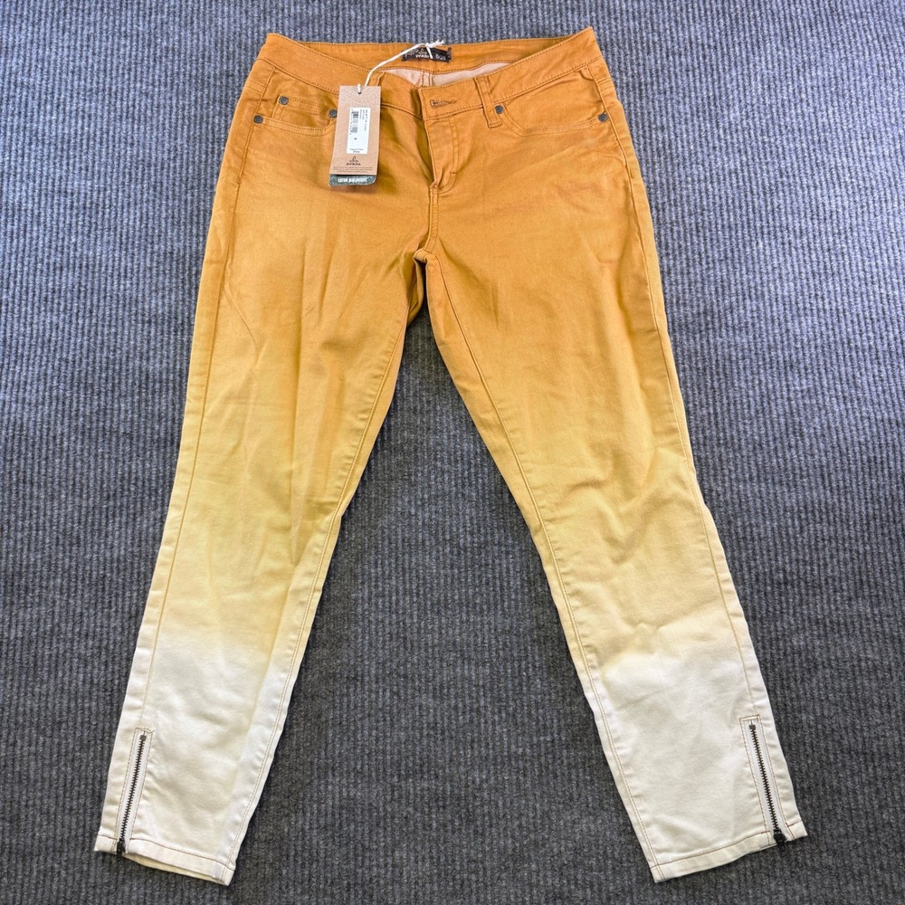 PRANA JETT CAPRI 6 CUMIN ORANGE OMBRE ORGANIC COTTON LOW RISE FITTED ANKLE ZIP